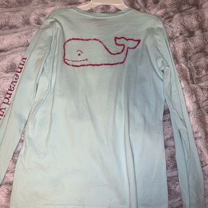Blue Vineyard Vines Long Sleeve, Pink Lettering